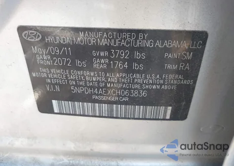 2012 Hyundai Elantra Gls from USA, damaged, VIN 5NPDH4AEXCH063836
